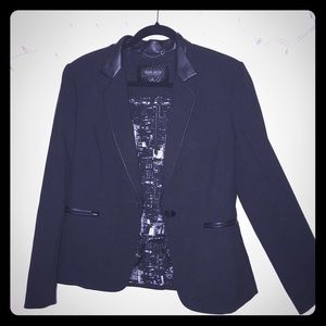 Black Faux Leather trimmed Peplum Blazer